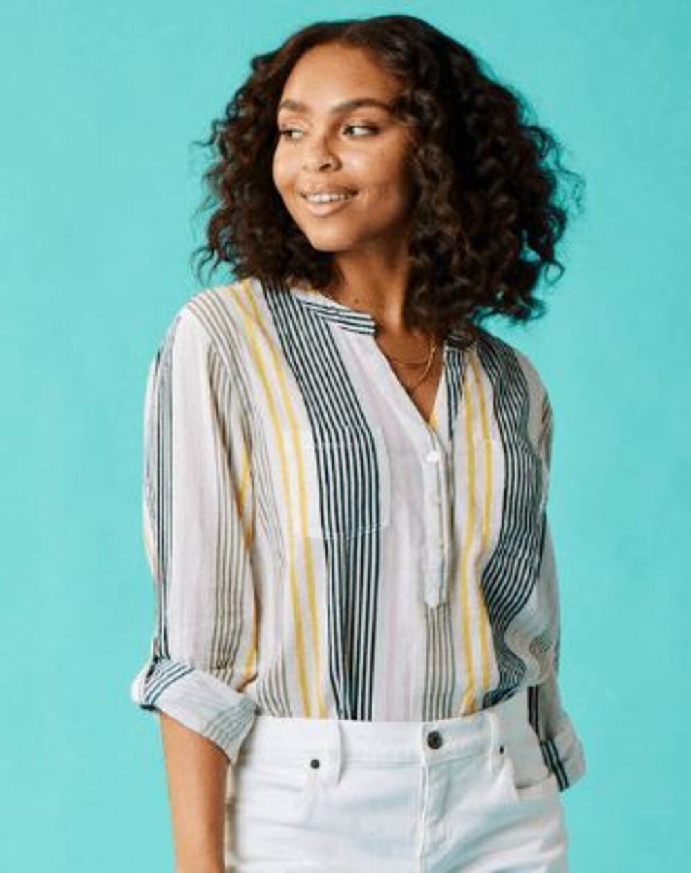 NWT Carve Designs Dylan Gauze Shirt Multistripe Organic Cotton Blouse Size M